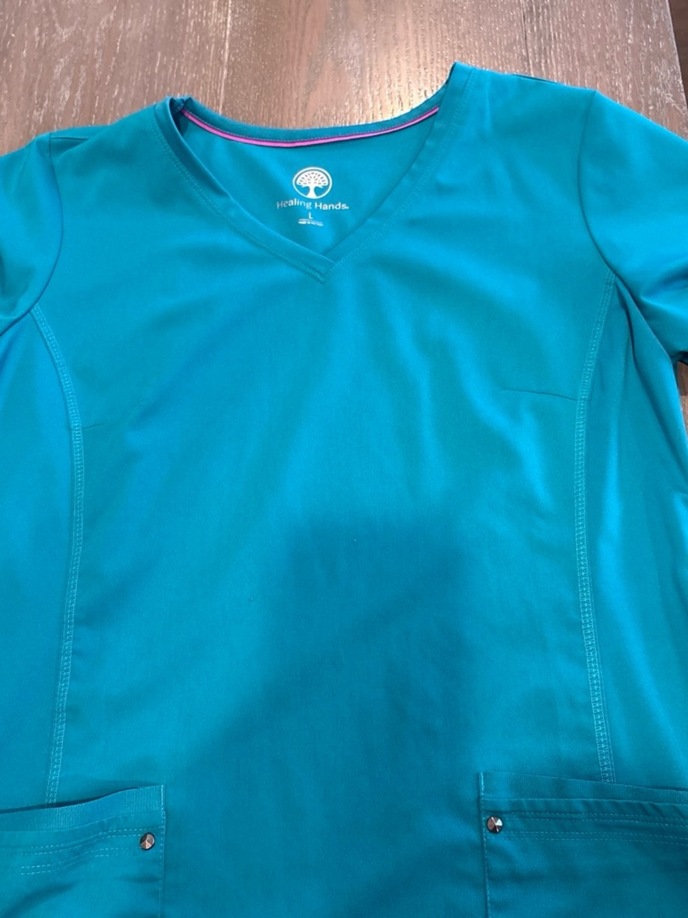 Healing Hands Teal V‑Neck Top